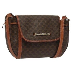 Authentic CELINE Macadam Canvas Shoulder Bag PVC Leather Brown Gold